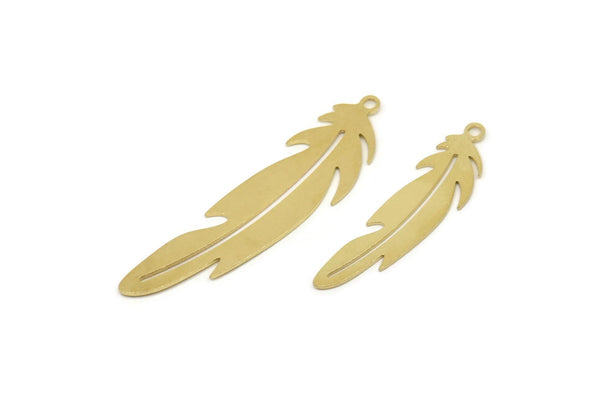 Brass Feather Charm, Raw Brass Bird Feather Charms With 1 Loop, Pendants, Findings (30/40x0.60mm) SMP2500