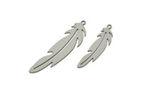 Steel Feather Charm, Stainless Steel Bird Feather Charms With 1 Loop, Pendants, Findings (30/40x0.80mm) SMP2500