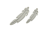 Steel Feather Charm, Stainless Steel Bird Feather Charms With 1 Loop, Pendants, Findings (30/40x0.80mm) SMP2500