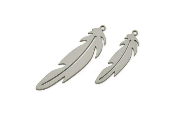 Steel Feather Charm, Stainless Steel Bird Feather Charms With 1 Loop, Pendants, Findings (30/40x0.80mm) SMP2500