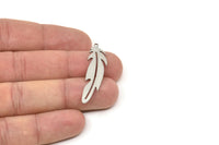 Steel Feather Charm, Stainless Steel Bird Feather Charms With 1 Loop, Pendants, Findings (30/40x0.80mm) SMP2500