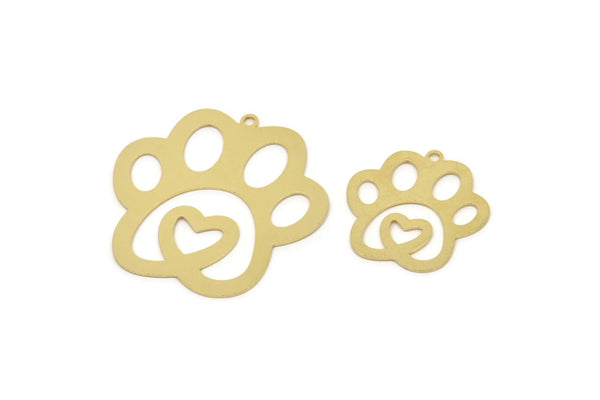 Brass Paw Charm, Raw Brass Paw Shaped Charms With 1 Loop, Animal Findings, Heart Charm (20/30x0.60mm) SMP2505