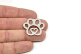 Steel Paw Charm, Stainless Steel Paw Shaped Charms With 1 Loop, Animal Findings, Heart Charm (20/30x0.80mm) SMP2505