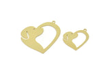 Brass Heart Charm, Raw Brass Dog Patterned Heart Shaped Charms With 1 Loop, Animal Jewelry, Heart Findings (20/30x0.60mm) SMP2506