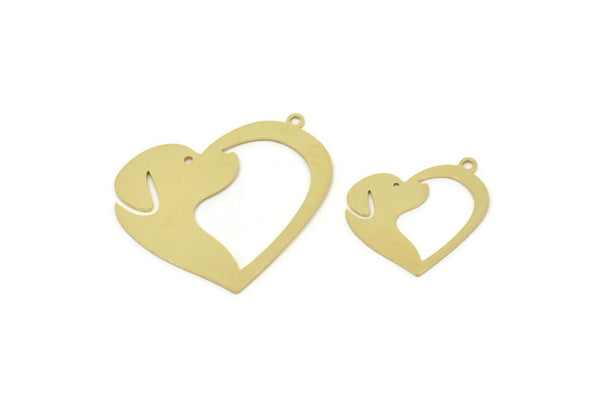 Brass Heart Charm, Raw Brass Dog Patterned Heart Shaped Charms With 1 Loop, Animal Jewelry, Heart Findings (20/30x0.60mm) SMP2506