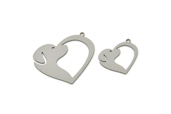 Steel Heart Charm, Stainless Steel Dog Patterned Heart Shaped Charms With 1 Loop, Animal Jewelry, Heart Findings (20/30x0.80mm) SMP2506