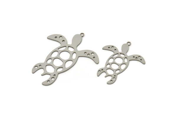 Steel Turtle Charm, Stainless Steel Turtle Shaped Charms With 1 Loop, Earring Charm Findings (28/37.5x0.80mm) SMP2508