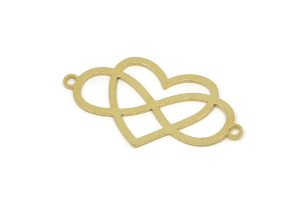 Pirinç Kalp Charm, 2 Döngülü Ham Pirinç Kalp Şeklinde Charmlar, Sonsuzluk Charm Parçaları, Kolye Uçları, Kolye Bağlantı Parçaları (15x30x0,60 mm) SMP2509