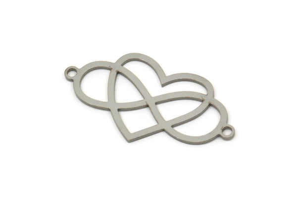 Steel Heart Charm, Stainless Steel Heart Shaped Charms With 2 Loops, Infinity Charm Findings, Necklace Connectors (15x30x0.80mm) SMP2509