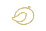 Brass Bird Charm, Raw Brass Bird Patterned Round Shaped Charms With 1 Loop, Animal Jewelry Findings (22x20x0.80mm) SMP2512