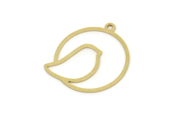 Brass Bird Charm, Raw Brass Bird Patterned Round Shaped Charms With 1 Loop, Animal Jewelry Findings (22x20x0.80mm) SMP2512