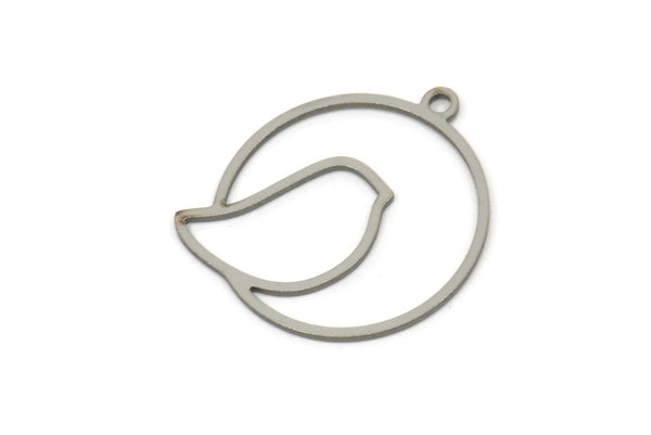 Steel Bird Charm, Stainless Steel Bird Patterned Round Shaped Charms With 1 Loop, Animal Jewelry Findings (22x20x0.80mm) SMP2512
