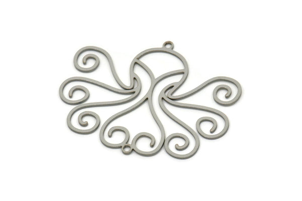 Steel Octopus Charm, Stainless Steel Octopus Charms With 2 Loops, Pendants, Earring Findings, Connector Findings (31x40x0.80mm) SMP2518