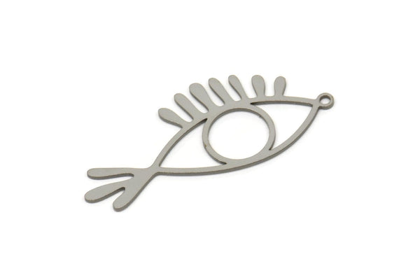 Steel Fish Charm, Stainless Steel Eye Patterned Fish Shaped Charm With 1 Loop, Earring Findings (40x17x0.80mm) SMP2526