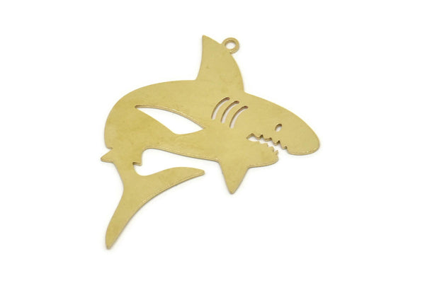 Brass Shark Charm, Raw Brass Shark Shaped Charms With 1 Loop, Ocean Jewelry, Earring Charm, Fish Findings (39x30x0.60mm) SMP2533