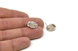 Silver Shell Earring, 4 Antique Silver Plated Brass Sea Shell Stud Earrings (15x14mm) N0944
