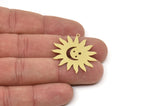Brass Sun Charm, Raw Brass Crescent Moon Patterned Sun Shaped Charms With 1 Loop, Pendants, Findings (31x30x0.60mm) SMP2458