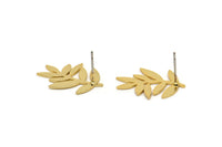 Gold Leaf Earring, 4 Gold Plated Brass Leaf Stud Earrings (22x14x0.60mm) A3013