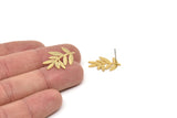 Gold Leaf Earring, 4 Gold Plated Brass Leaf Stud Earrings (22x14x0.60mm) A3013