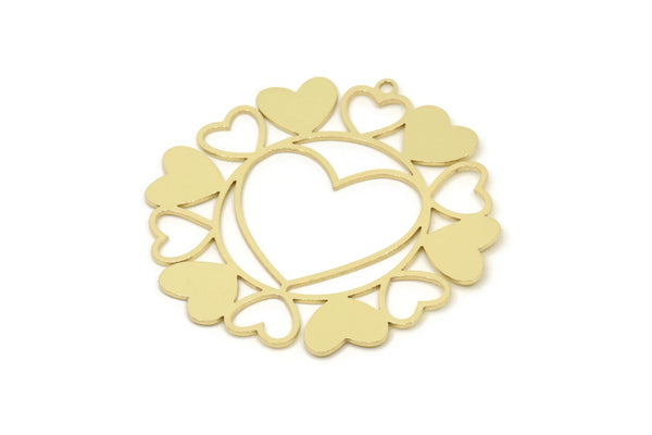 Brass Heart Charm, Raw Brass Heart Charms With 1 Loop, Tiny Hearts, Findings (38x39x0.60mm) SMP2481
