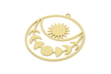 Brass Round Charm, Raw Brass Moon Phases Charms With 1 Loop, Sun Charms, Findings (31x30x0.60mm) SMP2483