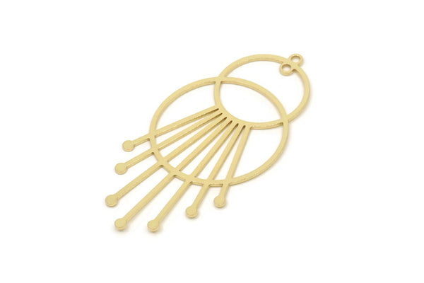 Brass Round Charm, Raw Brass Round Shaped Charms With 1 Loop, Findings, Fringed Charms (47x23x0.60mm) SMP2485