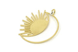 Brass Moon Charm, 2 Raw Brass Crescent Moon And Sun Shaped Charms With 1 Loop (35x30x0.60mm) A3962 A5844