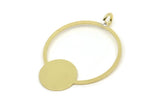 Brass Geometric Charm, 4 Raw Brass Round Charms With 1 Loop (36x26x0.80mm) A5446