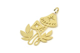 Brass Mushroom Charm, 4 Raw Brass Mushroom Charms With 1 Hole, Charm Pendants (38x24x0.60mm) SMP0345 A6197 A5738