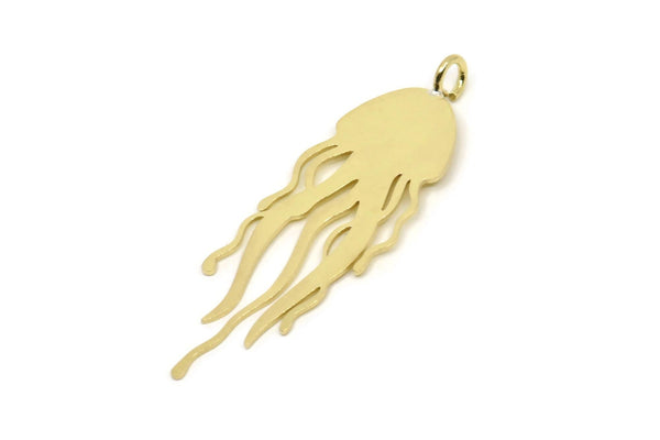 Brass Jellyfish Charm, 4 Raw Brass Jellyfish Charms With 1 Loop, Charm Pendants (48x16x0.60mm) SMP0059 A6196 A5502