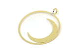 Brass Moon Charm, 2 Raw Brass Round Shaped Charms With 1 Loop, Round Charms, Pendants, Findings (35x30x0.60mm) A6279 A5577