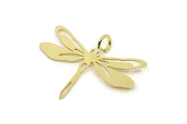 Brass Dragonfly Charm, 6 Raw Brass Dragonfly Shaped Charms With 1 Loop, Pendants, Findings (23x30x0.60mm) A3446 A5518