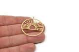 Brass Round Charm, 4 Raw Brass Rising Sun Patterned Round Shaped Charms With 1 Loop, Charm Pendants (40x35x0.60mm) A5174 A5497