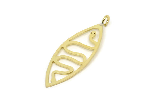 Brass Marquise Charm, 6 Raw Brass Snake Patterned Oval Shaped Charms With 1 Loop (44x15x0.80mm) A4998 A5810