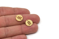 Gold Round Charm, 8 Gold Plated Brass Chevron Charms With 1 Hole, Geometric Findings (12x0.80mm) A5808