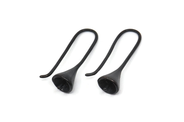 Black Ear Wires, Earring Hooks, 4 Oxidized Black Brass Earring Setting for Pearl,  Brass Findings, Crafts (24mm) BS 1712