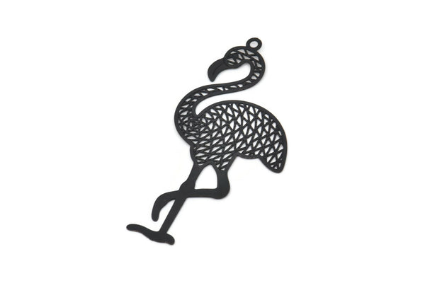 Siyah Flamingo Tılsımı, 1 Halkalı 6 Oksitlenmiş Siyah Pirinç Flamingo Tılsımı, Bulgular (59x30x0,30 mm) D1694