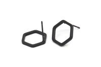 Siyah Altıgen Küpe, 8 Oksitlenmiş Siyah Pirinç Altıgen Küpe (12x1,5 mm) D1543