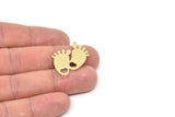 Brass Footprint Charm, Raw Brass Foot Shaped Charms With 2 Loops, Heart Findings, Charm Pendants (20/30x0.60mm) SMP2489