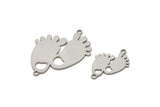 Steel Footprint Charm, Stainless Steel Foot Shaped Charms With 2 Loops, Heart Findings, Charm Pendants (20/30x0.80mm) SMP2490