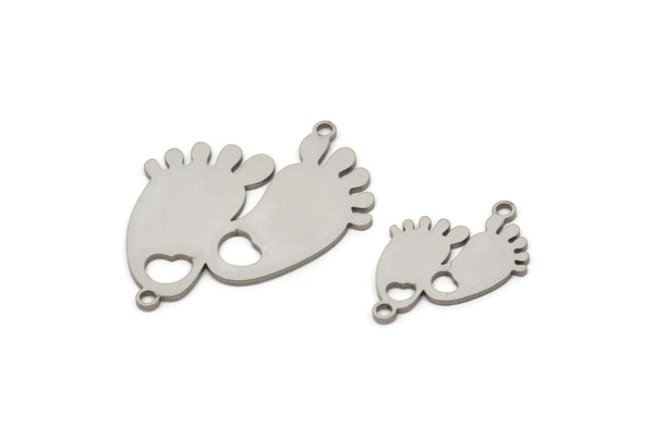Steel Footprint Charm, Stainless Steel Foot Shaped Charms With 2 Loops, Heart Findings, Charm Pendants (20/30x0.80mm) SMP2490