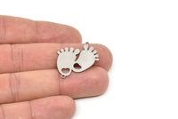 Steel Footprint Charm, Stainless Steel Foot Shaped Charms With 2 Loops, Heart Findings, Charm Pendants (20/30x0.80mm) SMP2490