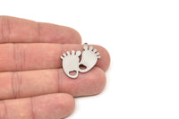 Steel Footprint Charm, Stainless Steel Foot Shaped Charms With 1 Loop, Heart Findings, Charm Pendants (18/28x0.80mm) SMP2491