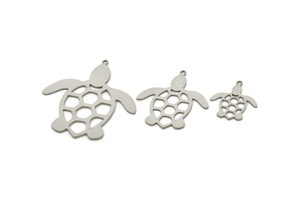 Steel Turtle Charm, Stainless Steel Turtle Shaped Charms With 1 Loop, Earring Charm Findings (20/30/40x0.80mm) SMP2492