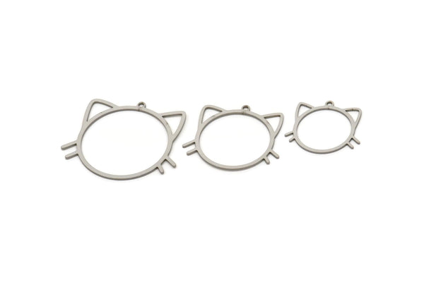 Steel Cat Charm, Stainless Steel Cat Charms With 1 Loop, Cat Findings, Animal Jewelry (20/25/30x0.80mm) SMP2493