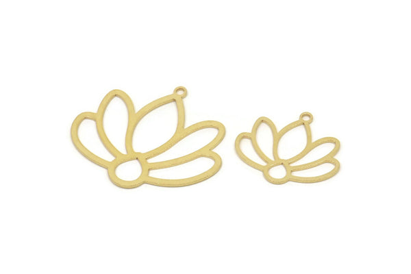 Brass Flower Charm, Raw Brass Lotus Flower Charms With 1 Loop, Findings (17/25x0.60mm) SMP2496 Y096