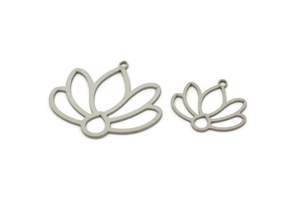 Steel Lotus Charm, Stainless Steel Lotus Flower Charms With 1 Loop, Findings (17/25x0.80mm) SMP2496