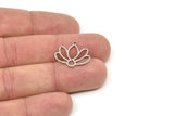Steel Lotus Charm, Stainless Steel Lotus Flower Charms With 1 Loop, Findings (17/25x0.80mm) SMP2496