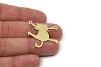 Brass Cat Charm, Raw Brass Cat Charms With 2 Holes, Findings (29x30x0.60mm) SMP2577