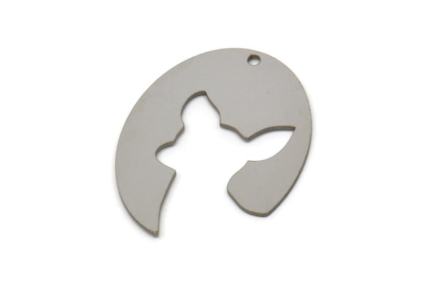 Steel Oval Charm, Stainless Steel Dog Patterned Oval Shaped Charms With 1 Hole, Animal Jewelry, Chihuahua Charms (30x23x0.80mm) SMP2580